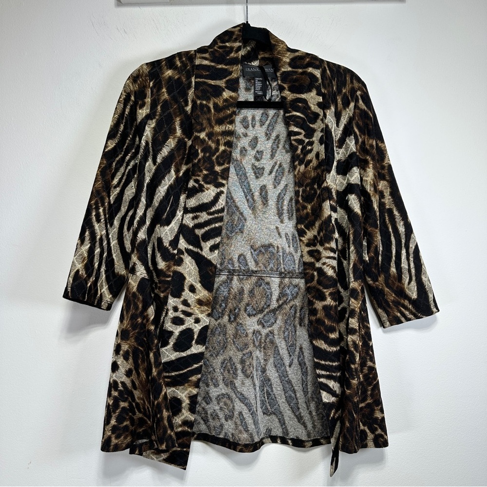 Frank Lyman Animal Print Open Front Kimono Cardigan Leopard Zebra Jacket Size 8